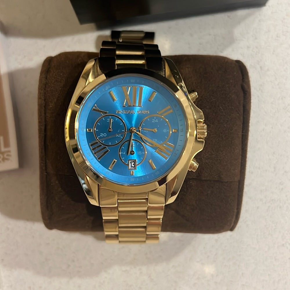 Michael Kors Women’s Bradshaw Turquoise Dial Yellow Gold Steel Chronograph Watch
